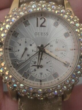 Guess Gold Crystal-Trim Women’s Watch with Champagne Dial